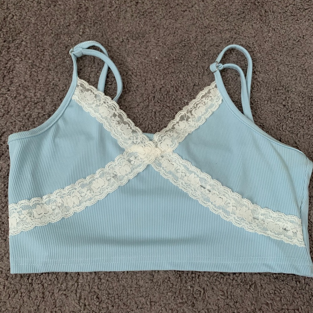 baby blue tank with white